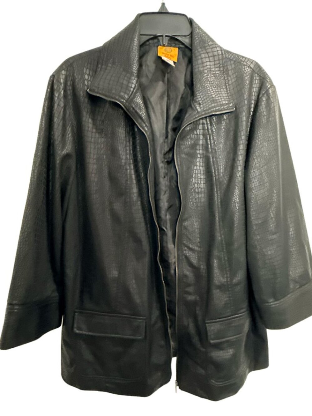 Ruby Rd Women’s 18W Black Faux Leather Croc Texture Zip Jacket Plus Size